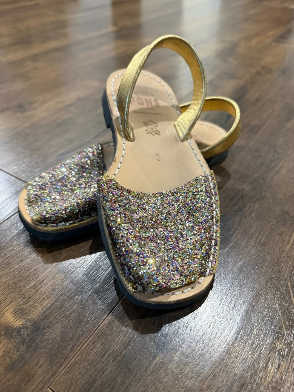 Girls Multicolor Glitter Slingback Sandals in Gold